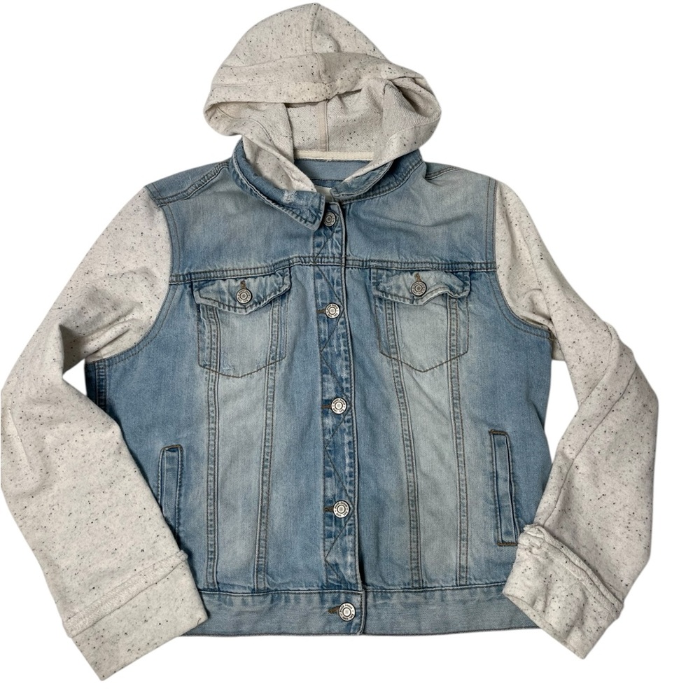 Mudd Denim Button Hooded Jacket Large - image 1